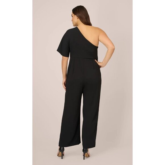 Adrianna Papell Plus Size 16W Black Flutter One Shoulder Wide Leg Jumpsuit NWT - Picture 2 of 16
